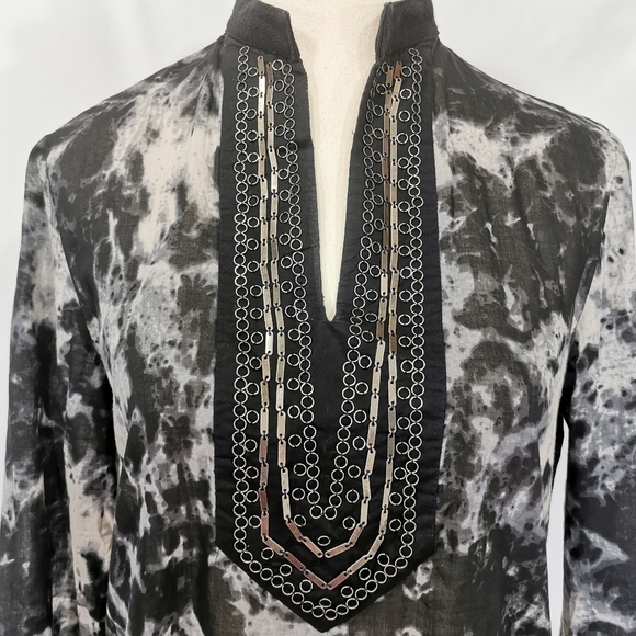 Michael Kors Semi-Sheer Beaded Tie Dyed Deep V-Neck Blouse - Sz S - Picture 2 of 9
